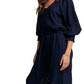 Navy Eyelet Wide-Leg Adjustable Waist Jumpsuit
