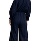 Navy Eyelet Wide-Leg Adjustable Waist Jumpsuit