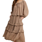 Taupe Eyelet Tiered Skirt & Top Boho Set