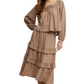 Taupe Eyelet Tiered Skirt & Top Boho Set