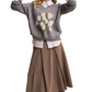 Gray Floral Pattern V-Neck Knit Pullover Sweater