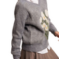 Gray Floral Pattern V-Neck Knit Pullover Sweater