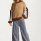 Colorblock Chunky Knit Pullover Sweater with Balloon Sleeves