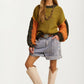 Colorblock Chunky Knit Pullover with Balloon Sleeves