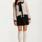 Soft Cable Knit Cardigan with Velvet Bow and Contrast Trim