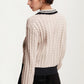 Soft Cable Knit Cardigan with Velvet Bow and Contrast Trim