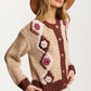 Chunky Knit Cardigan with Floral Crochet Accents