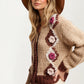 Chunky Knit Cardigan with Floral Crochet Accents