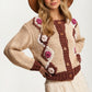 Chunky Knit Cardigan with Floral Crochet Accents