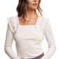 White Long Sleeve Ruffle Trim Layering Rib Knit Top