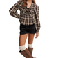 Plaid Long Sleeve Ruffle Tie Detail Blouse
