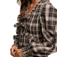 Plaid Long Sleeve Ruffle Tie Detail Blouse