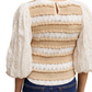 Puff Sleeve Ruffle Trim Soft Floral Pattern Top