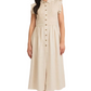 Button-Front Midi Dress with Smocked Bodice and Ruffle Sleeves