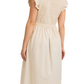 Button-Front Midi Dress with Smocked Bodice and Ruffle Sleeves