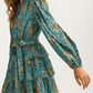 Tiered Ruffle Midi Dress with Belted Waist