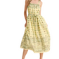 Printed Midi Sundress Square Neck Tie Waist Full Skirt Side Pockets