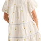 Lemon Embroidered Mini Dress Puff Sleeves Blue Tie Neck Tiered Silhouette