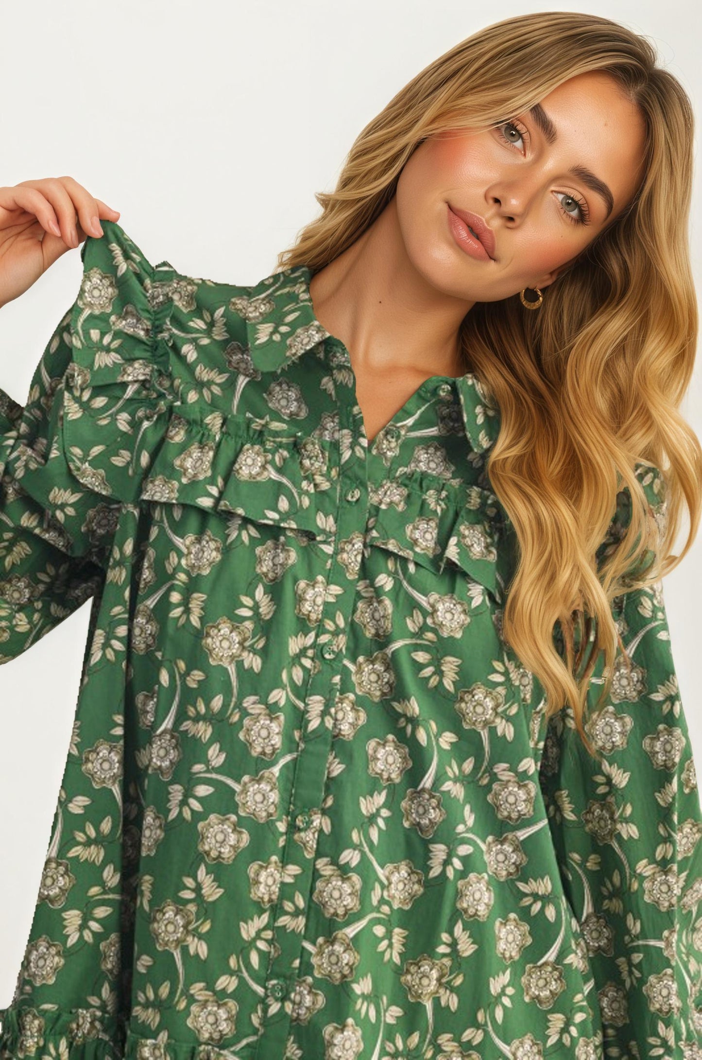 Floral Ruffle Tiered Mini Dress With Long Sleeves