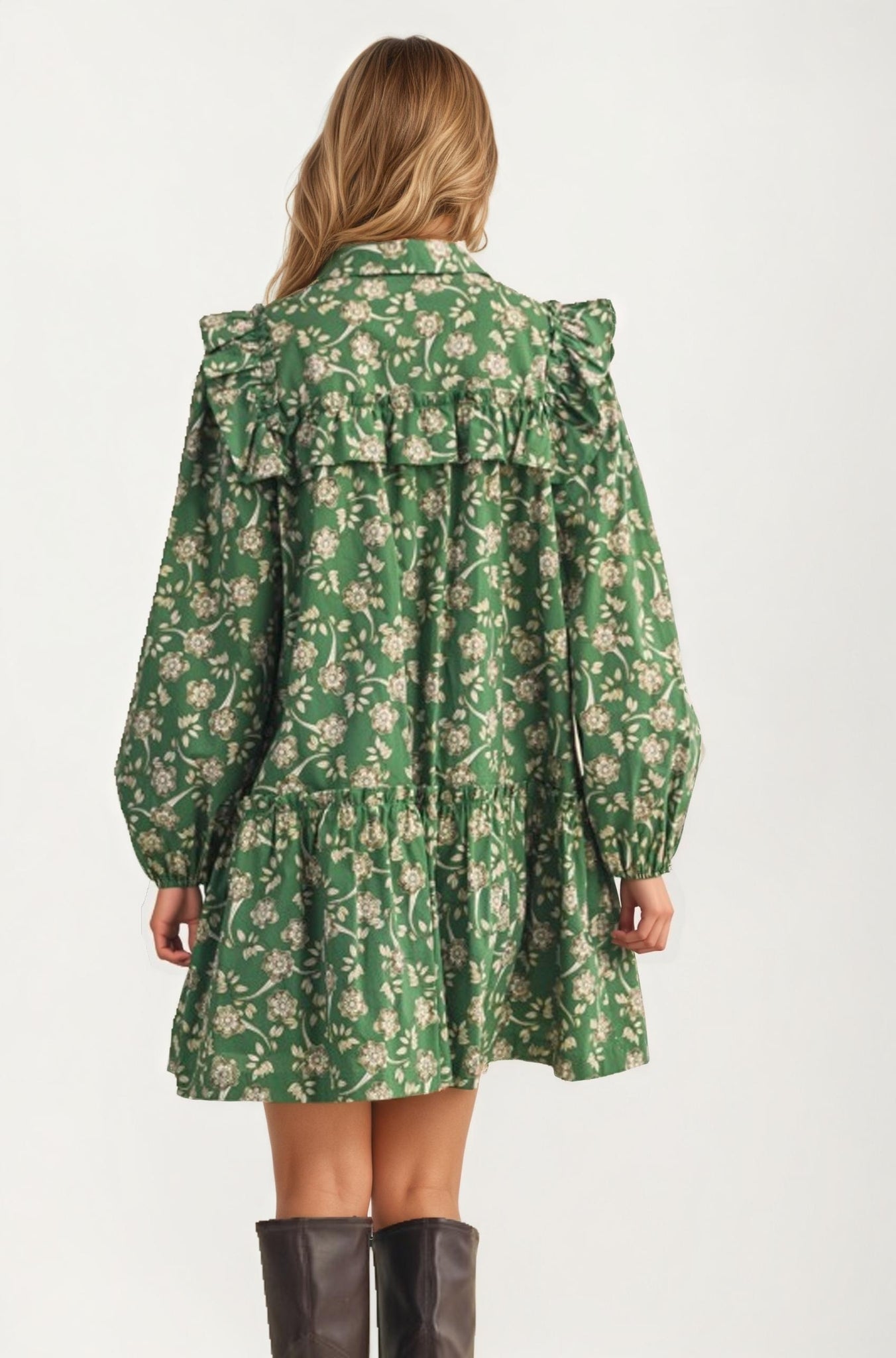 Floral Ruffle Tiered Mini Dress With Long Sleeves