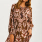 Long Sleeve Midi Dress with Tie Neck and Flowing Silhouette