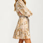 Long Sleeve Printed Shirt Dress with Belt and Button Front