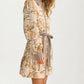 Long Sleeve Printed Shirt Dress with Belt and Button Front