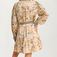 Long Sleeve Printed Shirt Dress with Belt and Button Front
