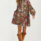 Floral Embroidered Long Sleeve Mini Dress With Trim
