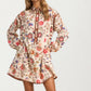Floral Embroidered Long Sleeve Mini Dress With Trim
