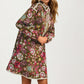 Floral Embroidered Long Sleeve Mini Dress With Trim