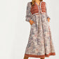 Long Sleeve Maxi Dress with Patchwork Print and Relaxed Fit