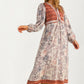 Long Sleeve Maxi Dress with Patchwork Print and Relaxed Fit