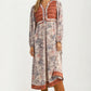 Long Sleeve Maxi Dress with Patchwork Print and Relaxed Fit