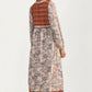 Long Sleeve Maxi Dress with Patchwork Print and Relaxed Fit