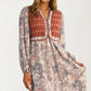 Long Sleeve Maxi Dress with Patchwork Print and Relaxed Fit