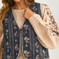 Embroidered Tie Front Vest with Floral Detailing