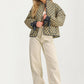Floral Quilted Jacket with Ribbon Cuffs and Open Front