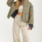 Floral Quilted Jacket with Ribbon Cuffs and Open Front