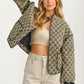 Floral Quilted Jacket with Ribbon Cuffs and Open Front