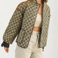 Floral Quilted Jacket with Ribbon Cuffs and Open Front