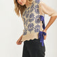 Floral Knit Sweater Vest With Side Ties And Scallop Trim