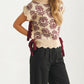 Sleeveless Sweater Vest With Floral Jacquard And Ribbon Ties