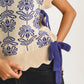 Floral Knit Sweater Vest With Side Ties And Scallop Trim