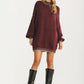 Oversized Maroon Knit Sweater With Contrast Trim