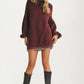 Oversized Maroon Knit Sweater With Contrast Trim