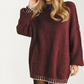 Oversized Maroon Knit Sweater With Contrast Trim
