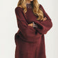 Oversized Maroon Knit Sweater With Contrast Trim