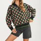 Floral Jacquard Quarter-Zip Sweater with Ribbed Trim