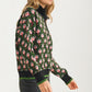 Floral Jacquard Quarter-Zip Sweater with Ribbed Trim